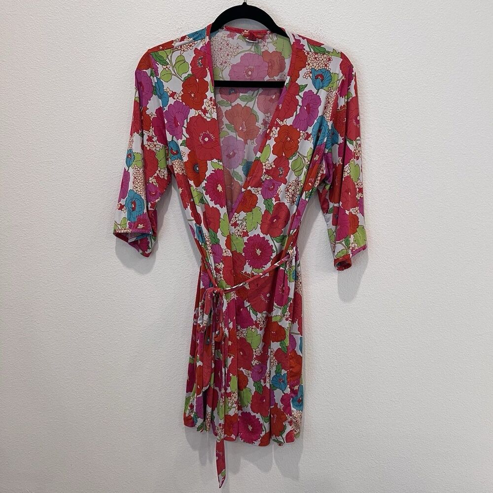 Josie Natori Red Floral Print Robe Women’s Size Small